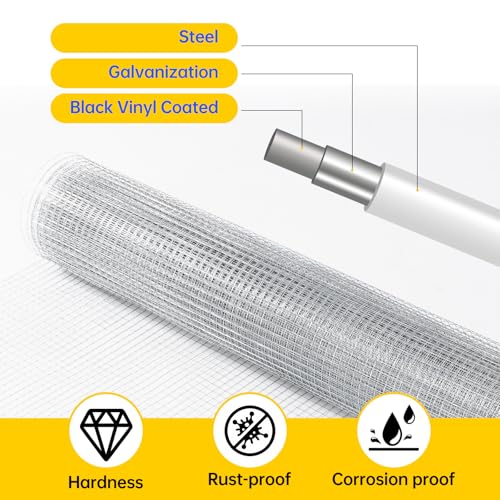 Hardware Cloth, Galvanized Chicken Wire Fence, 19 Gauge Vinyl Coated Wire Mesh Roll, Black Welded Wire Fencing Roll Gopher Wire Mesh Roll for Garden Fencing Rabbit Snake Wire (Silver 24IN 100FT) - color: 24" x 100' Silver