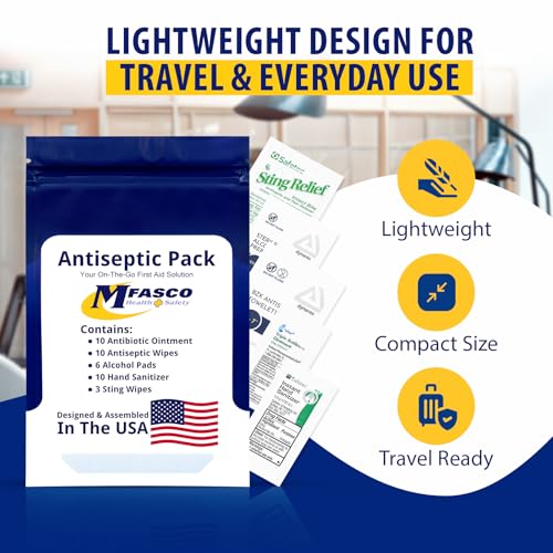 MFASCO Antiseptic Wound Care Travel Pack | 39 Piece First Aid Kit Refill