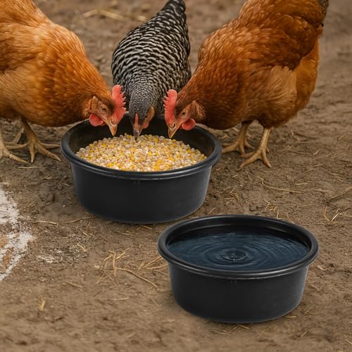 MAQUITA 4Pcs Rubber Feed Pan, Utility Feed Bucket, 1 Gallon Rubber Bowl Chicken Dust Bath Livestock Water Bowl for Pig Goat Chicken Dogs Farm Small Animal(10.6 x 4.1Inches)