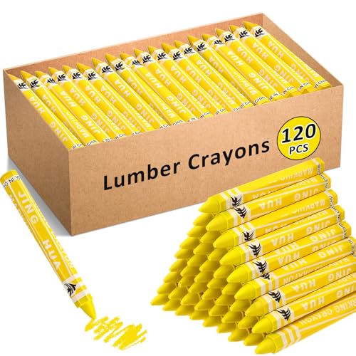 MotiMind 120 Pcs Industrial Lumber Crayons Bulk Wax Tire Marker Construction Marker for Craft Detailed Marking on Lumber Metal Carton Ceramics Concrete Glass Plastic 4.45" x 0.43" (Yellow) - color: Yellow
