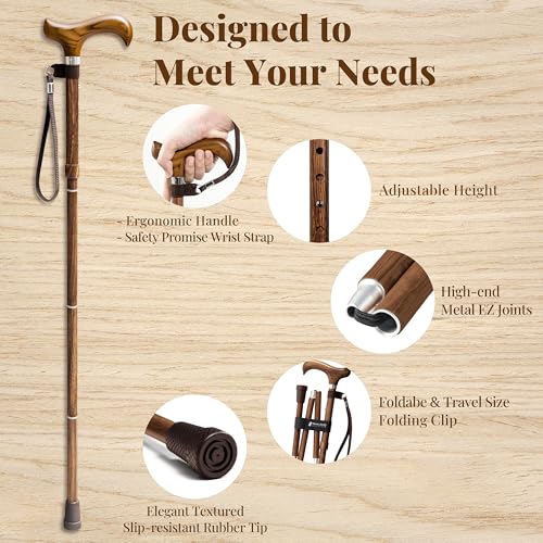 Merry Sticks Foldable Walking Cane for Women and Men, Adjustable, Sen Wood - color: Sen Wood, size: Classic Grip
