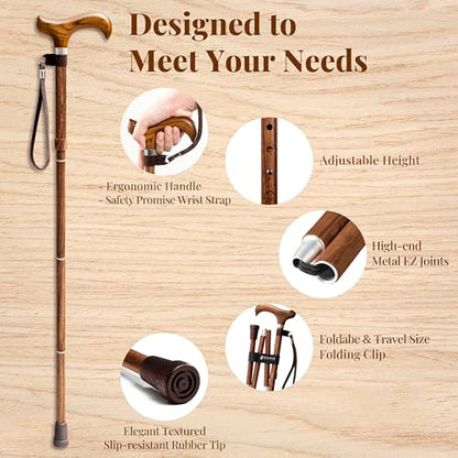 Merry Sticks Foldable Walking Cane for Women and Men, Adjustable, Sen Wood - color: Sen Wood, size: Classic Grip