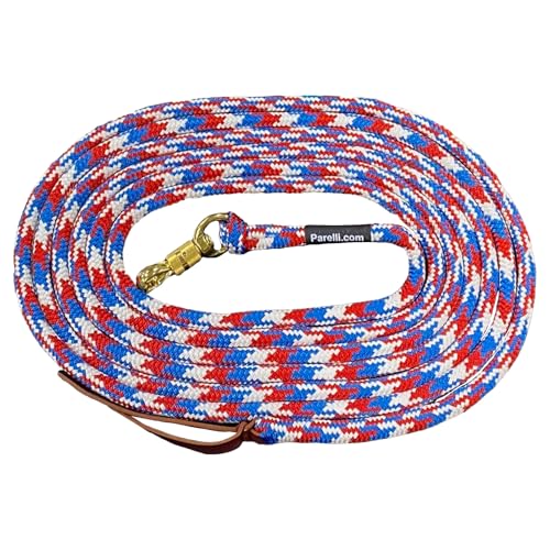 PARELLI 22 Foot Ground Training Rope - Strong Everyday Use All-Purpose Large Horse Lead Rope with Loop & Latigo Popper | 9/16" Diameter Smooth Yachting Braid, Red, White & Blue - color: Red, White & Blue