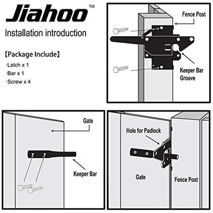JIAHOO Post Mount Gate Latch for Wooden Fence - Heavy Duty Self Locking Gate Latch Hardware for Pool/Garden Gate Safety Latch, Automatic Fingertip Release Latches for Vinyl/Wood Fence, Black Finish