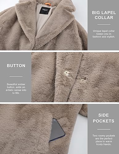 Orolay Women's Fuzzy Fleece Winter Jacket Faux Fur Lapel Coat Mid-Length Sherpa Teddy Coat - color: Grey, size: X-Large