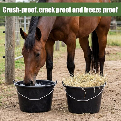 Sadnyy 2 Pcs Rubber Feeder Bucket, Quart Gallon Rubber Horse Feed Bucket with Handle Large Utility Feed Pan Dog Bowl Horse Feeder for Goats Horses Animal Feeding, Inches(11.5 x 6.3 Inches,Plain) - size: 11.5 x 6.3 Inches, style: Plain