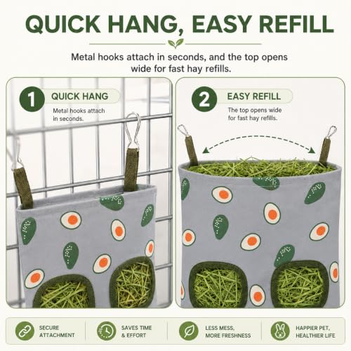 Rabbit Hay Feeder, Guinea Pig Hay Holder & Bunny Hay Feeder – Durable Hanging Hay Bag for Rabbits Chinchillas Guinea Pigs Bunnies – Chew-Resistant Hay Holder for Small Animals (Avocado) - color: Avocado