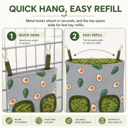 Rabbit Hay Feeder, Guinea Pig Hay Holder & Bunny Hay Feeder – Durable Hanging Hay Bag for Rabbits Chinchillas Guinea Pigs Bunnies – Chew-Resistant Hay Holder for Small Animals (Avocado) - color: Avocado