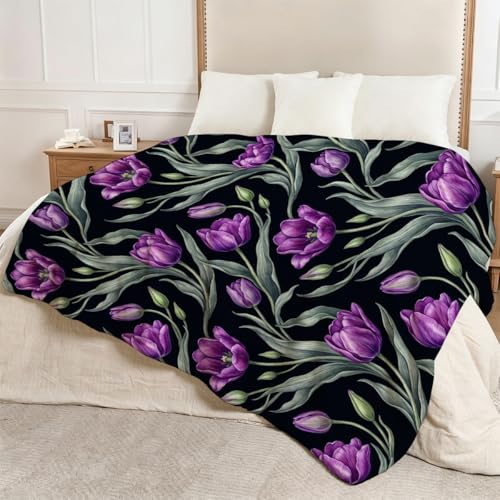 Purple Tulip Blanket, Ultra-Soft Flannel Fleece Throw 60" x 80" - color: Purple Tulip, size: 60"x80"