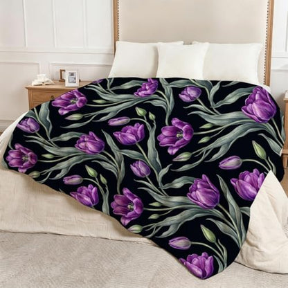 Purple Tulip Blanket, Ultra-Soft Flannel Fleece Throw 60" x 80" - color: Purple Tulip, size: 60"x80"