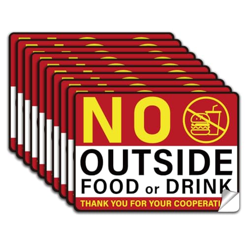 WADORN 10 Sheets No Outside Food or Drink Sign Stickers, Waterproof No Outside Food Allowed Vinyl Decal No Food or Drink Permitted Label for Business Restaurant Bar Store Office 7.08x5.12 Inch - style: NO Outside Food Or Drink