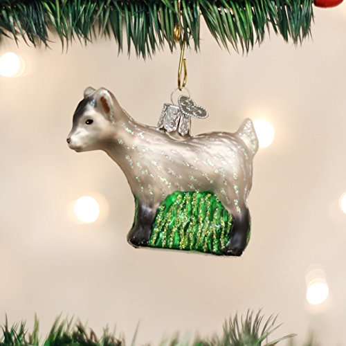Old World Christmas Pygmy Goat Glass Blown Ornament for Christmas Tree, Handcrafted Holiday Decoration, Farm Animal Collection