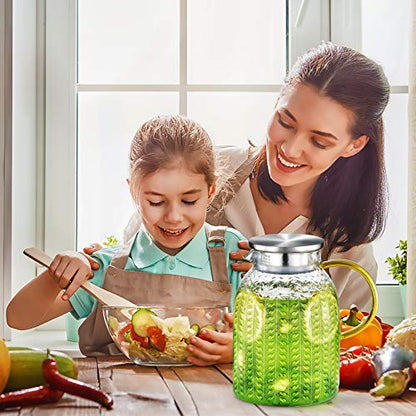 Aofmee 60oz Glass Pitcher, Water Pitcher with Lid, Iced Juice Jugs for Fridge, Glass Carafe for Cold or Hot Beverages, Sun Tea Jar, Easy Clean Heat Resistant Jug for Milk | Thickened Borosilicate Glass Iced Tea Pitcher, Drip-free Spout, Heat/Cold Resistan