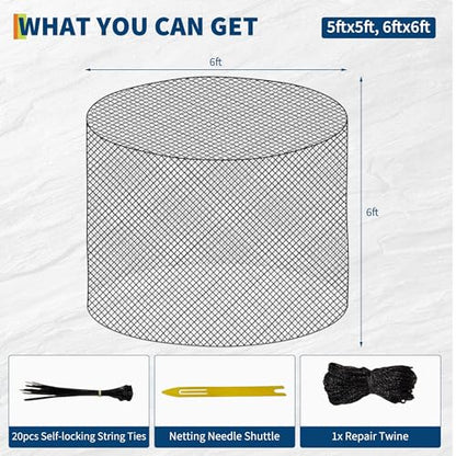 6X6 Ft Round Bale Hay Net for Horses and Goats, Knotless Design Slow Feed Hay Net with 2” Holes, Large Heavy Duty Slow Feeder Nets - size: 6x6FT