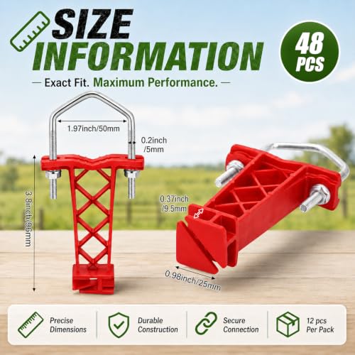 Tondiamo 48 Pcs Tube Post Insulator, Electric Chain Link Fence T Post Extender Insulators for Square Round Pipe Tubing Wire Vinyl Picket Fence (Red) - style: Red
