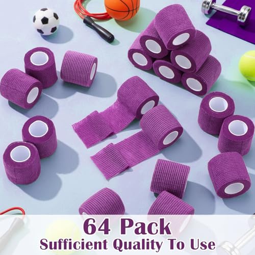 Treela 64 Pack Cohesive Bandage 2" X 5 Yards, Self Adhesive Vet Wrap - color: Purple, size: 2 Inch X 5 Yard