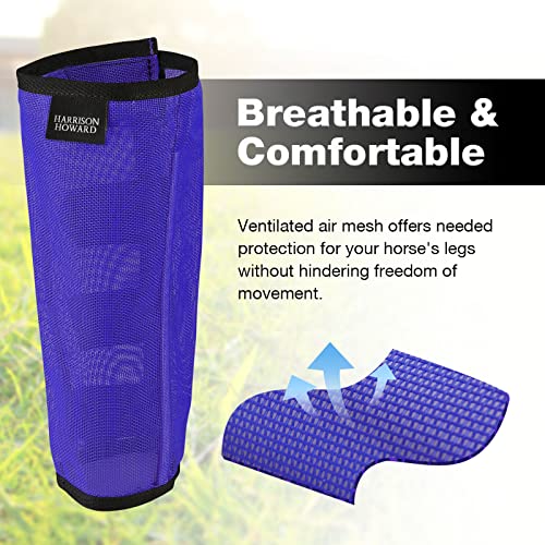 Harrison Howard Loose Fitting Fly Boots UV-Protective Extra Tough Mesh Ventilated Four Fasteners Stay-on Design Protect Horse Legs & Stomp-Reducing Set of 4 Deep Navy Mini - color: Deep Navy, size: Mini