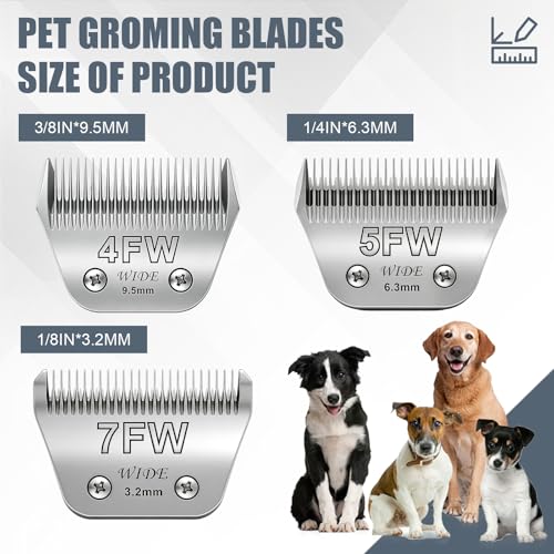 BILLAR 3Pack Dog Grooming Wide Blade,Detachable Pet Dog Grooming Blades,Compatible with Andis,Oster A5,Wahl km10 Clippers.（4FW+5FW+7FW） - size: 4+5+7FW