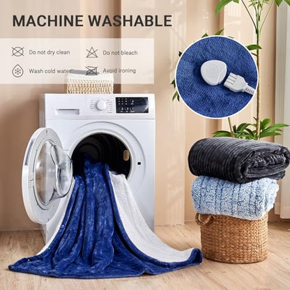 Heated Blanket Electric Throw, 50"x60" Soft Flannel Heating Blanket with 8 Hours Auto Off 10 Fast Heating Levels Machine Washable Sherpa Heated Throw Blanket with Overheating Protection - color: Blue, size: Throw(50" x 60")