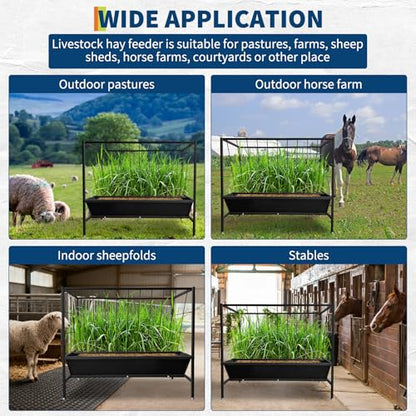 Pasture Hay Feeder for Farms, 2 in 1 Goat Feeder Trough