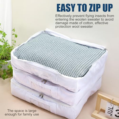 Honeydak 3 Set Sweater Storage Bags Cotton Breathable Washable Organizer | Cotton Garment Bag Protection, Clear Window Visibility, Zippered Closure, Foldable for Scarve, 14.6 x 12.6 x 3.2"