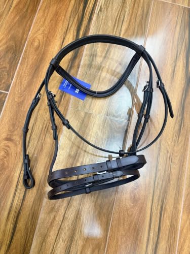Horse Jumping Leather Bridle with Web Reins | Premium Genuine Leather English Bridle | Padded Browband & Noseband | Stainless Steel Buckles | Dark Brown Size Full - color: Havana Brown - Green Crystal