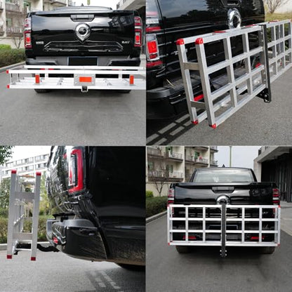 60 x 20 x7 Aluminum Cargo Carrier Hitch Mount | 500lb Heavy Duty Folding Luggage Rack - Powder Coated 2" Angled Shank for Ground Clearance - Rustproof Vehicle Cargo Basket for SUV & Truck Storage - color: Aluminum 60x20x7 inch