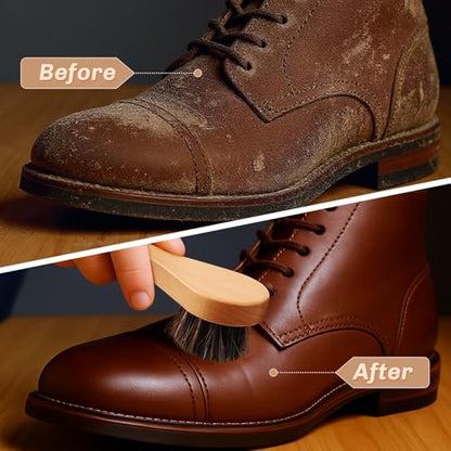 2 Pcs Horsehair Shine Shoes Brush Kit Polish Dauber Applicators Cleaning Leather Shoes Boots Care Brushes Suede Cleaner Brush(Wooden Style F) - style: Wooden Style F