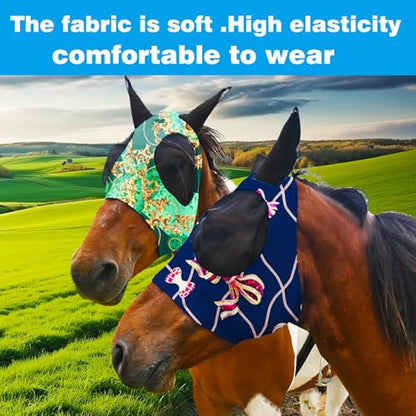 Super Comfort Fly Marsks for Horses of 2pcs Set-Horse FlyMask with Ears- Elasticity Fly Mask with UV Protection（Size：L - size: 2 pcs