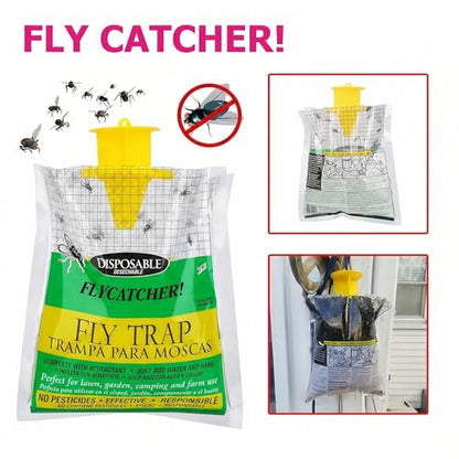 Fly Traps Outdoor Disposable 8 Pack - Disposable Fly Bags Fly Catcher Mess-Free Bug Bags for Yard Garden Farm & Horse Ranch