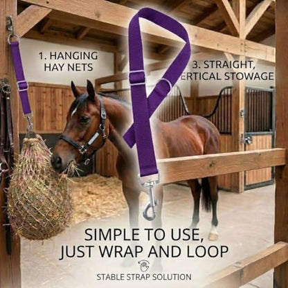 4Pack Nylon Bucket Straps for Horse Buckets & Hay Nets,Purple | Adjustable nylon bucket straps, heavy duty, quick release buckle, horse buckets, hay nets, water buckets, equestrian tack - color: Purple