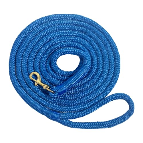 Horse Lead Rope, Double Braided Nylon, Soft Comfort Grip, with Quick Halter Attachment, 1/2" x 15ft,Blue - color: Blue