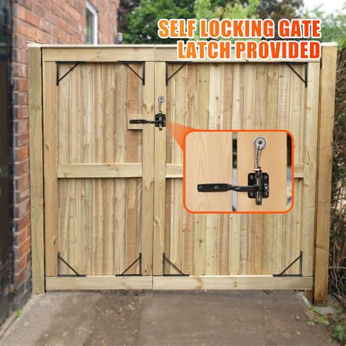 Mofeez Gate Corner Brace Bracket No Sag Kit for Shed Doors Driveway Gates Corral Gates Wood Windows (with Gate Latch) - style: Anti Sag Gate Kit and Gate Latch