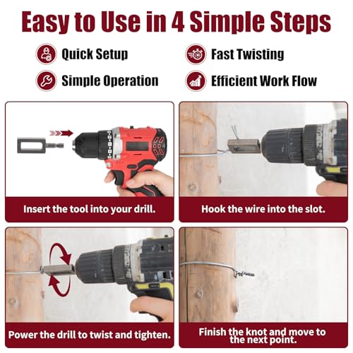 Wire Twister Tool for Drill, Heavy Duty Wire Twisting Tool with 1/4" Hex Shank - Professional Wire Knotter for Fencing, Rebar Tying, Construction, Greenhouse Setup (#9+#11)