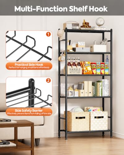 APEXCHASER Metal Storage Shelves 5-Tier, Wire Shelving Unit for Kitchen | Sturdy Metal Wire Frame with Side Hooks, Open Wire Design for Pantry Garage - size: 5-Tier