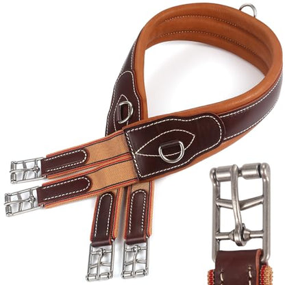 Jeereal Leather English Jumping Girth for Horse Riding,Premium Obstacle Training Girth,Heavy-Duty Equestrian Equipment - size: 44"