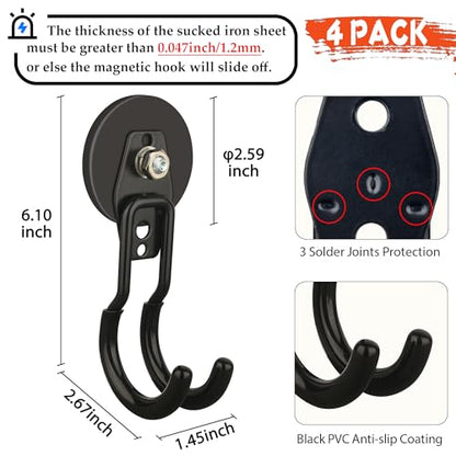 ULIBERMAGNET New Upgraded Garage Magnetic Hooks, 4 Pack Black Heavy Duty Large J Hooks with Magnet, Black Strong Anti-Slip Coating Magnet Hooks for Garden Tools, Ropes,Drill,Metal Cabinet,Pegboard - style: Upgraded Black Medium J Powerful Hooks