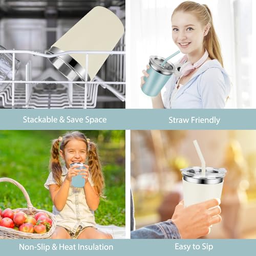Yummy Sam 12 OZ Stainless Steel Kids Cups for Cold Hot Drink, Yellow Green | Spill Proof Unbreakable Toddler Smoothie Cups, Water Drinking Tumblers for Children Adult School Outdoor Home Use - color: Yellow Green