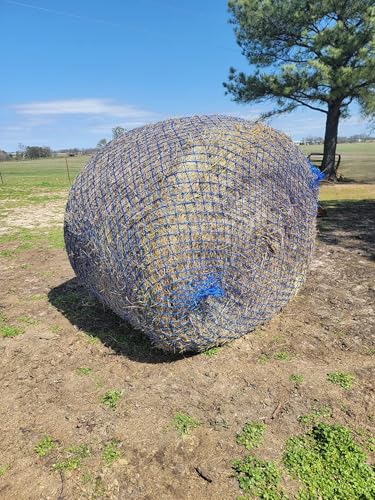 Round Bale Hay Net for Horses, Fits 4-ft Round Bales, 2" Slow-Feeder Mesh, Heavy-Duty Nylon with Drawstring — Field Hay Net to Reduce Hay Waste, 5 ft x 4 ft