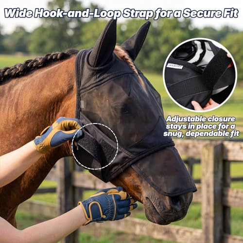 Horse Fly Mask with Ears & Detachab Nose Cover, Medium - size: Medium