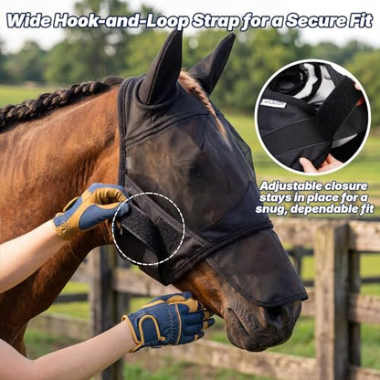 Horse Fly Mask with Ears & Detachab Nose Cover, Medium - size: Medium