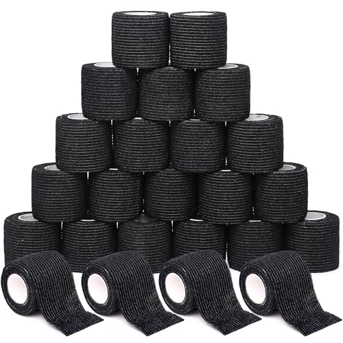Self Adhesive Bandage Wrap Tattoo Grip Tape 2 inch x 5 Yards Cohesive Bandage Wrap Medical Wrap for Sports & First Aid, Elastic Self Sticking Bandage Tape Vet Wrap for Dogs (2 Inch, 24-Black) - color: 24-black