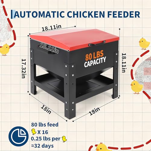 Garvee Metal Chicken Feeding Box, 80 lbs Large Capacity, Portable Feeder - size: 80 LBS