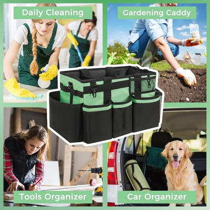 SCAVATA Wearable Cleaning Caddy, Cleaning Caddy Supplies Organizer with Handle & Shoulder Straps for Housekeepers, Under Sink & Car Cleaning Tool Organizers Bag with 4 Foldable Divider (MintGreen) - color: MintGreen