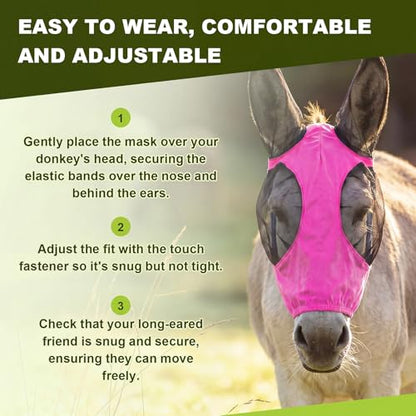 Mini Donkey Fly Mask with Ears Protection, Stretchy Mule Mask with Big Mesh Eye Covers, Soft on Skin, Comfortable Breathable Protection from Insects and Bugs - color: Rose Pink, size: Mini