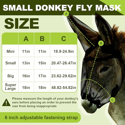 1 Pcs Mini Donkey Fly Mask with Ear Protection, Black - size: Mini Donkey