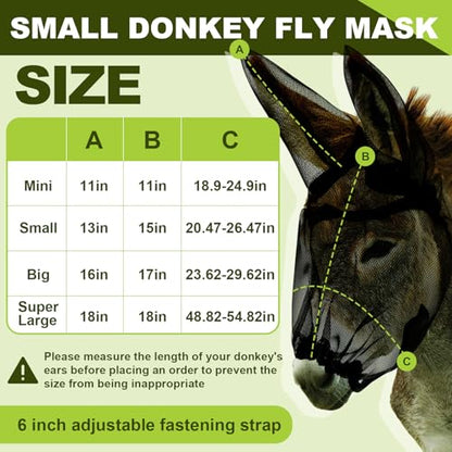 1 Pcs Mini Donkey Fly Mask with Ear Protection, Black - size: Mini Donkey