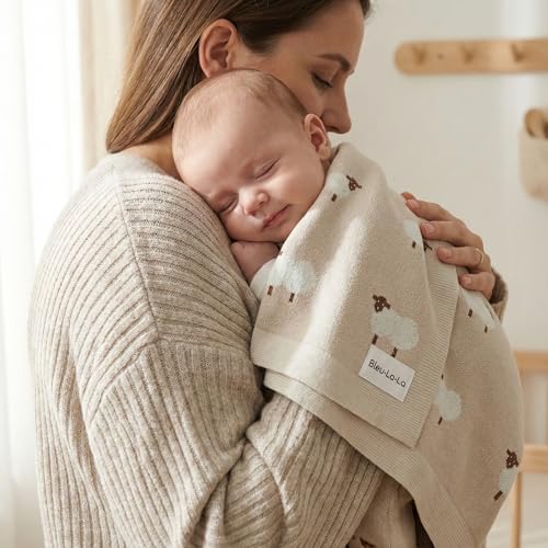 Baby Swaddle Blanket - 100% Luxury Cotton Knit Soft Cozy Lightweight Unisex Receiving Stroller Quilt Blanket for Shower Gift Registry for Newborns Infants Toddlers (Sheep - Khaki) - color: 01 - Sheep - Khaki