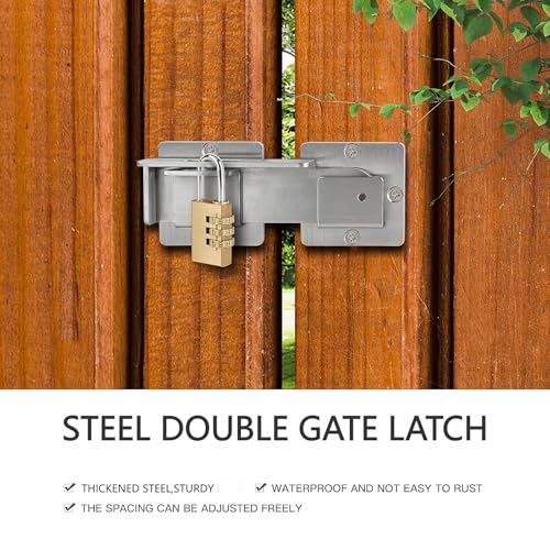 Double gate Latch with Padlock Holes, gate Latch for Wooden Fence,4mm Heavy Duty gate Latch,Adjustable barn Door Latch for Sliding and Swing Open Door