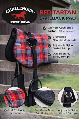 Horse Neoprene Padded Anti-Slip Bareback Saddle Pad Blue Plaid 39TS04 - color: Red Plaid, size: 21.5" (Spine) x 20" (Drop)